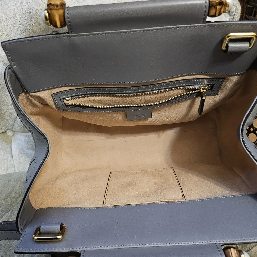 Authentic Gucci gray Leather bamboo handle 2 way bag - Picture 7 of 10